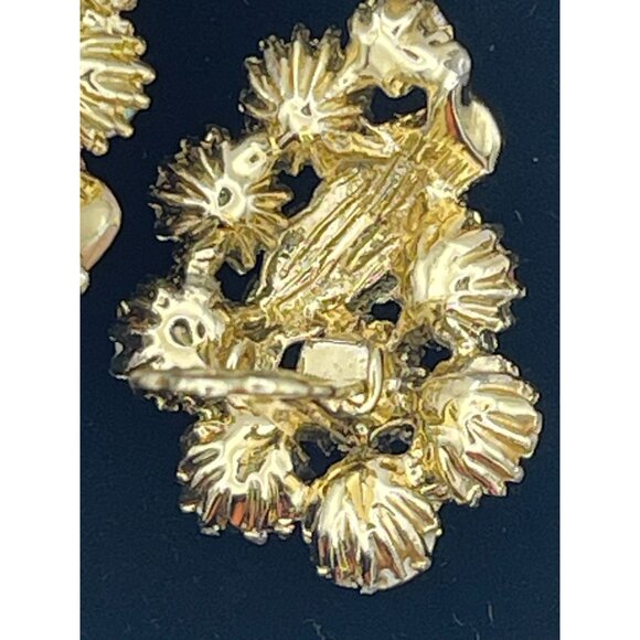 Aurora Borealis Flower Gold Tone Leaf Clip Earrings Necklace Set - Picture 9 of 16